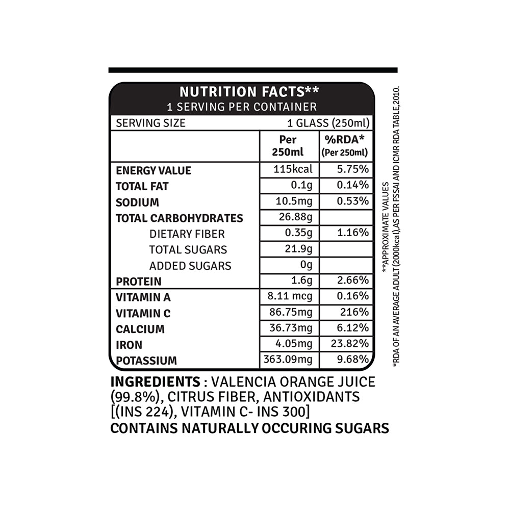 Calories In 250 Ml Orange Juice Valencia Orange 250ml